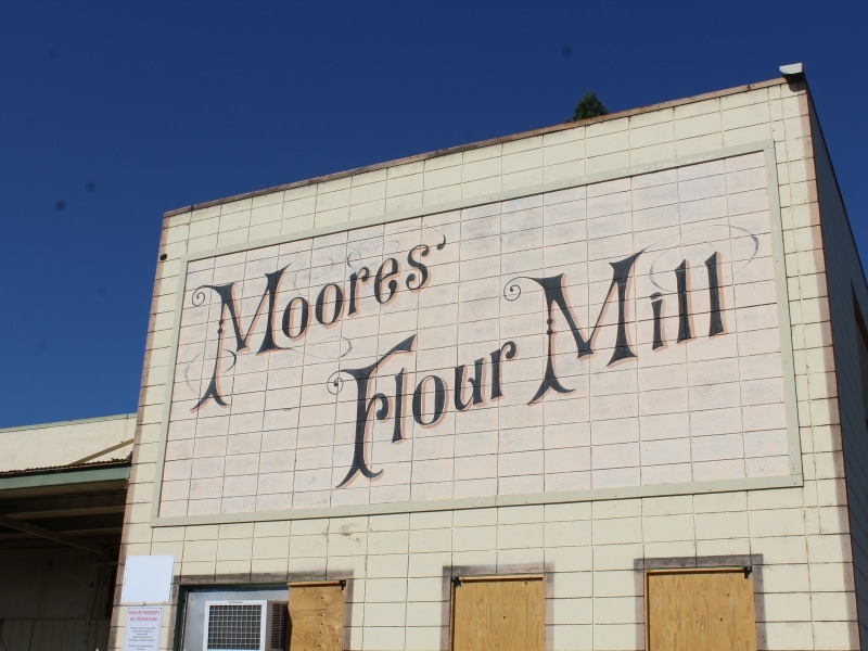 McConnell Foundation plans to keep the iconic name design sign in the east side of the old Moores' Flour Mill building. Photo by Madison Holcomb
