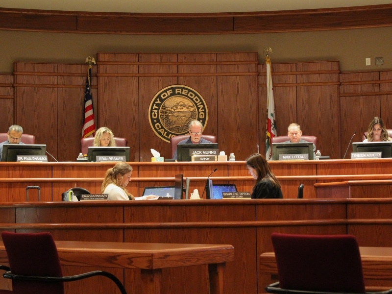The Redding City Council during a meeting on Aug. 5, 2025.