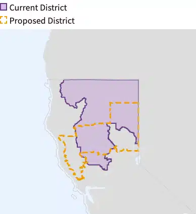 Map of current 1st district and proposed district