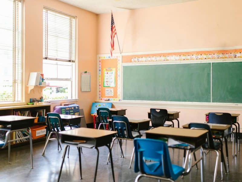 Classroom with empty desks